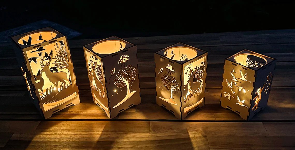 Holz Teelicht-Laterne „Herbstfarn“