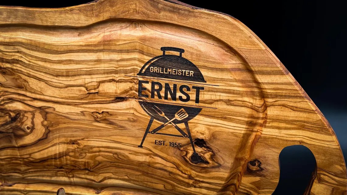 Olivenholz Steakbrett Grillgravur + Namen