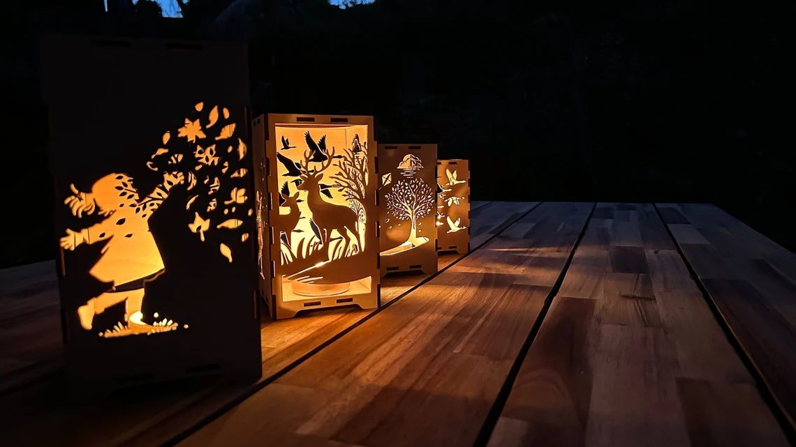 Holz Teelicht-Laterne „Herbstfarn“