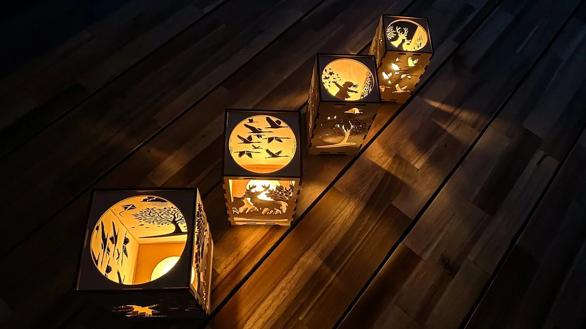 Holz Teelicht-Laterne „Herbstfarn“