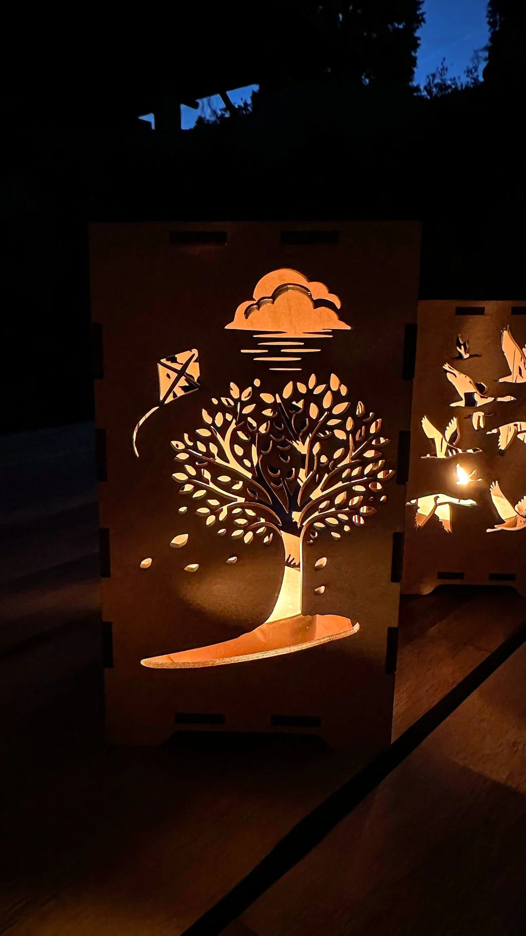 Holz Teelicht-Laterne „Herbstfarn“