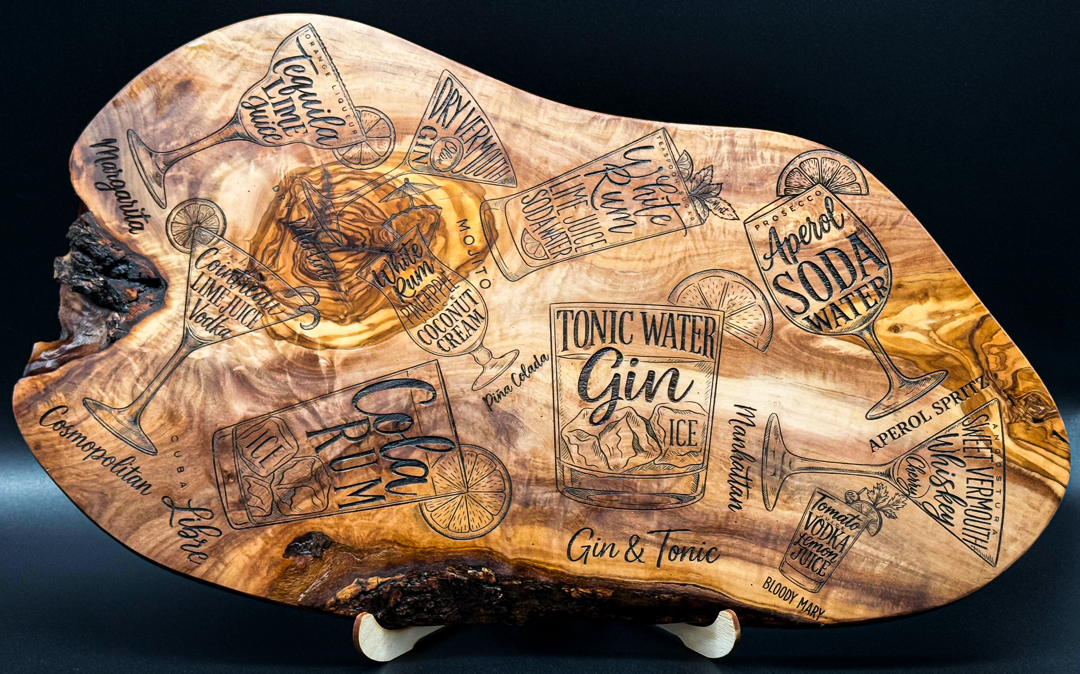 Olivenholz Servierbrett – Cocktail Edition