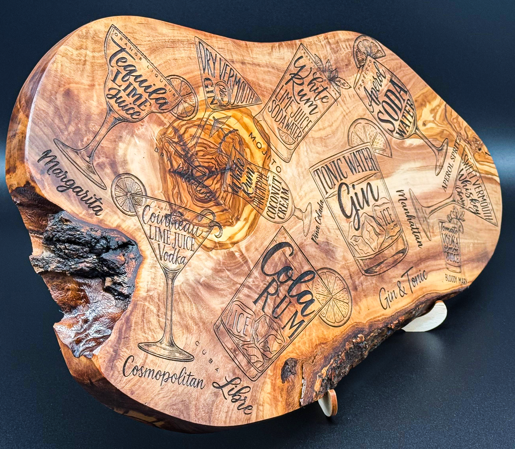 Olivenholz Servierbrett – Cocktail Edition