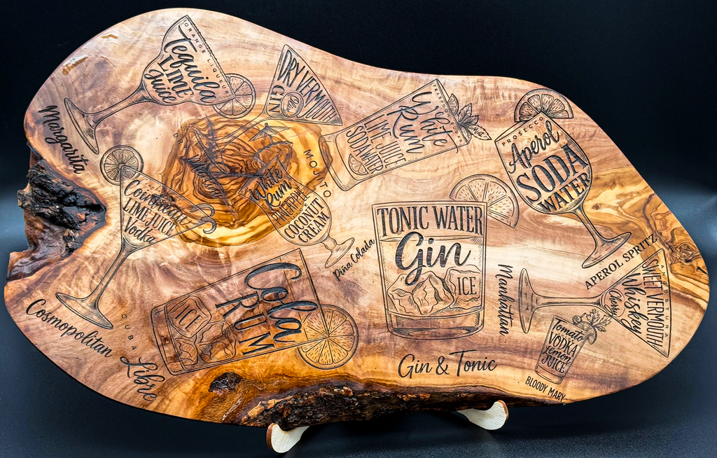 Olivenholz Servierbrett – Cocktail Edition