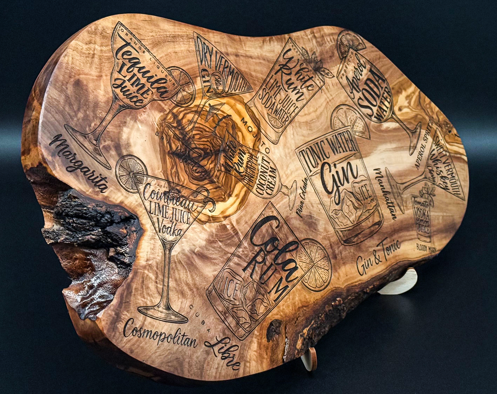 Olivenholz Servierbrett – Cocktail Edition