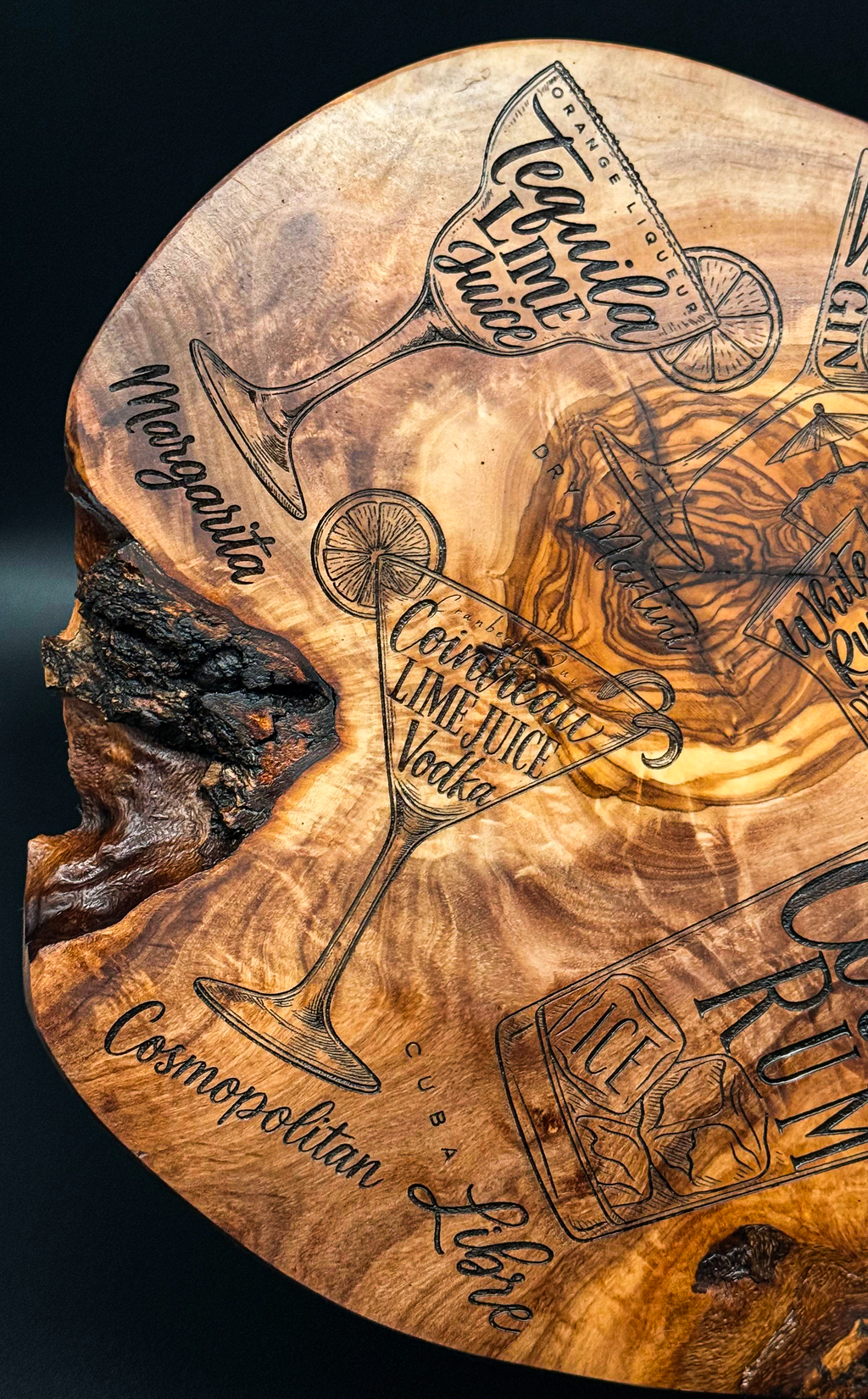 Olivenholz Servierbrett – Cocktail Edition