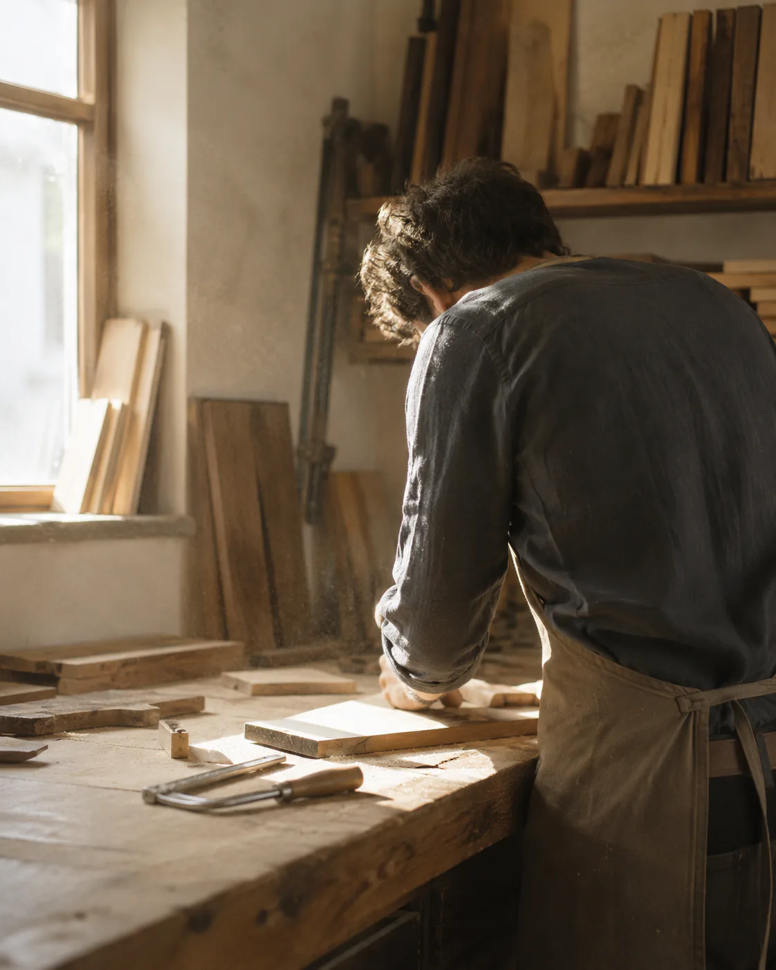 Emil at work at the workbench